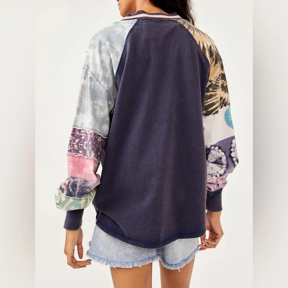NWT Free People MARLEY Button Down Striped Placket Print Sleeve Top Size Small - Picture 3 of 3